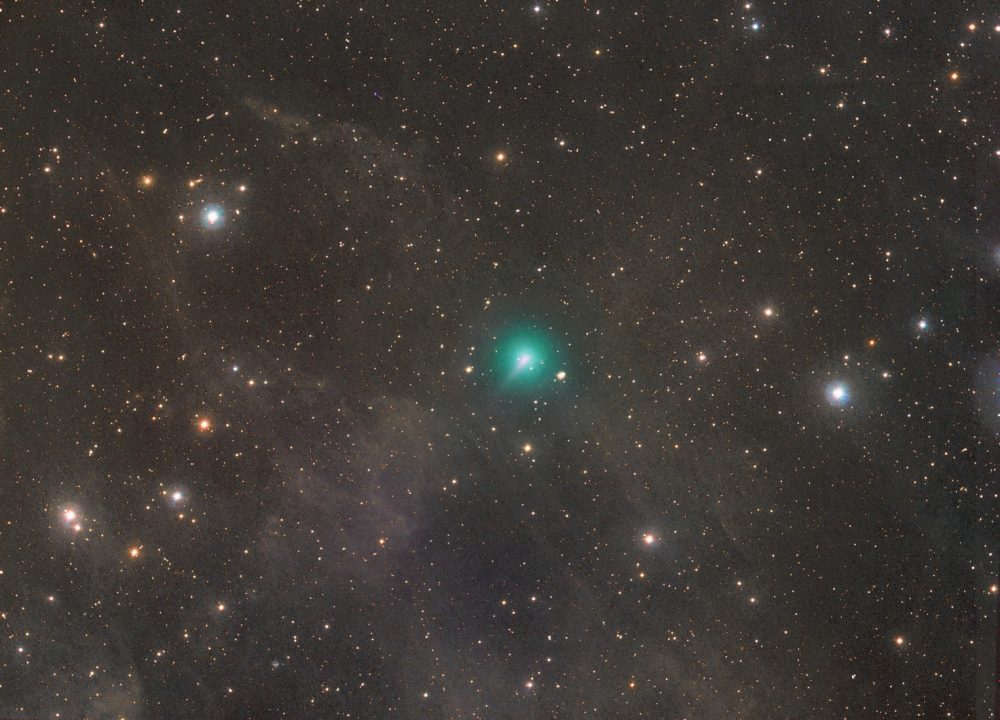 A view of Comet Atlas (Green). Comet ATLAS’s coma (atmosphere) is approximately 15 arcminutes in diameter, according to Michael Jäger of Weißenkirchen, Austria. Image Credit: Michael Jäger.