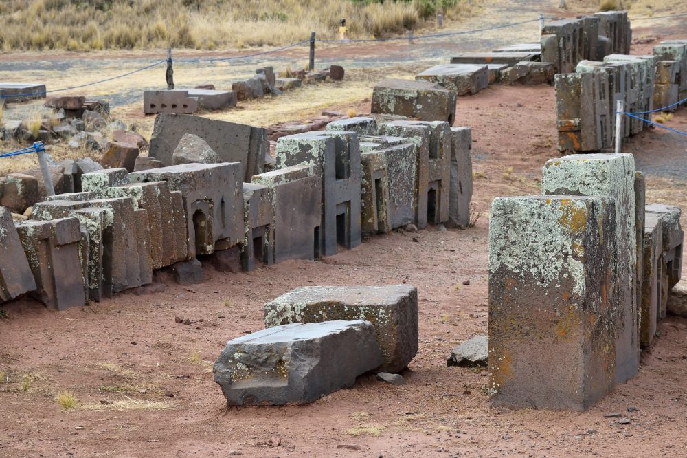 An image of the intricately carved stones at the Puma Punku complex. Most of the stones weigh several tons. Shutterstock.