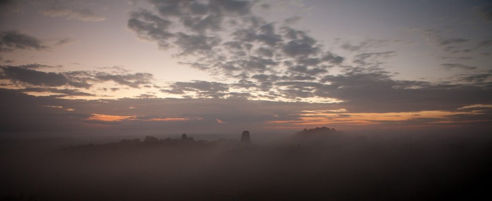 Can you see the tip of one of Tikal's Pyramids not giving into the fog? Shutterstock.