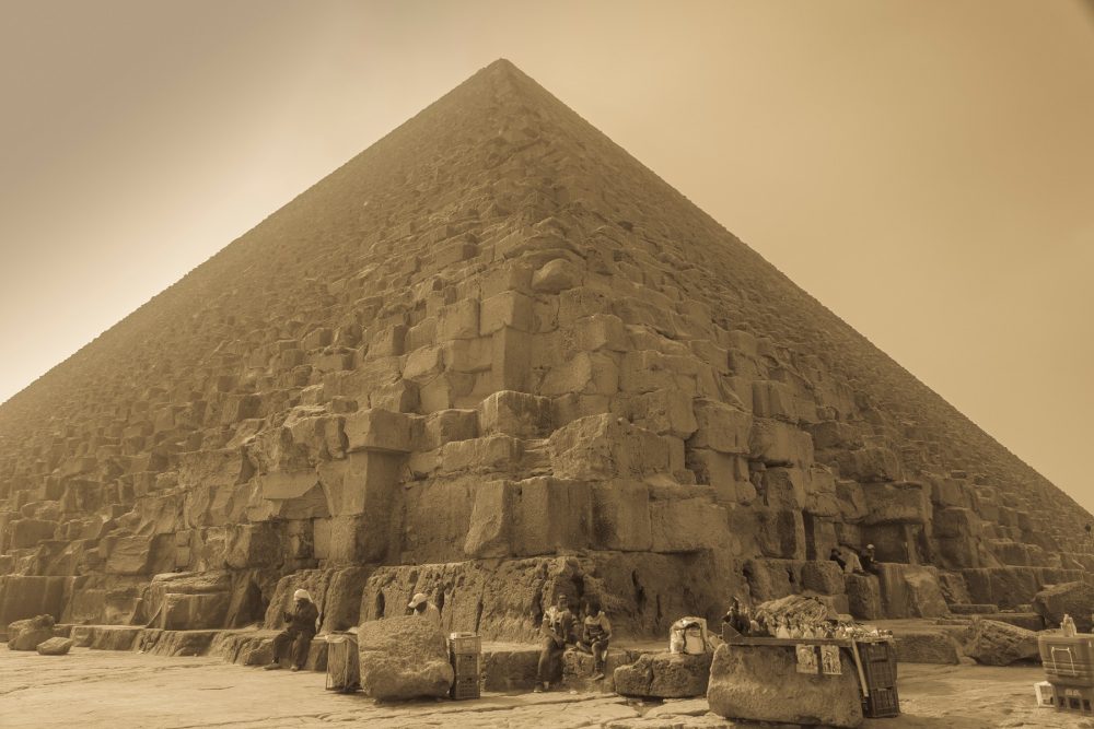 A view of the Great Pyramid at Giza from its base. Shutterstock.