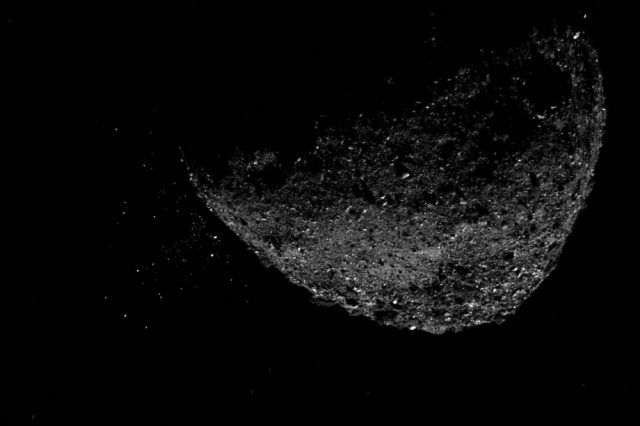 View of asteroid Bennu ejecting particles from its surface on Jan. 6, 2019. Image Credit: Public Domain.