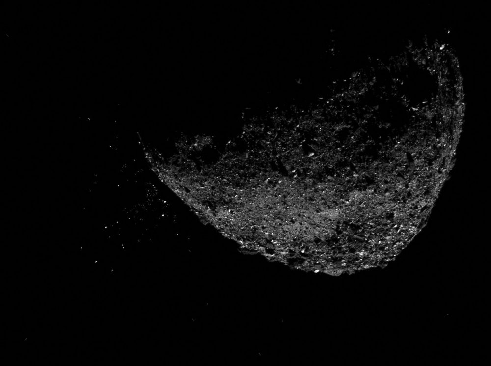 View of asteroid Bennu ejecting particles from its surface on Jan. 6, 2019. Image Credit: Public Domain.