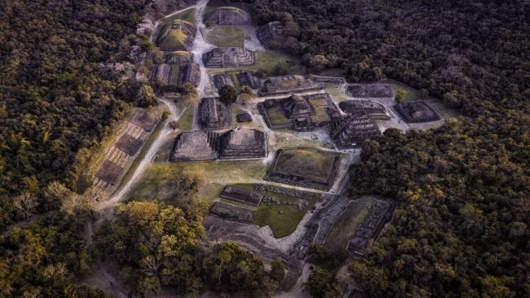 Aerial View of the Ancient Pyramid City of El Tajin and the Pyramid of niches. Shutterstock.