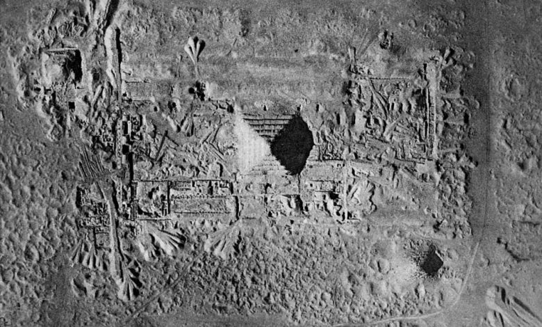 Aerial view of the Step Pyramid complex and the Saqqara Royal Necropolis in Egypt.