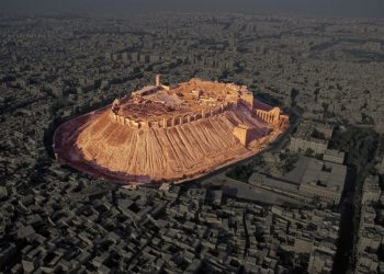 An image of the ancient Citadel of Aleppo.