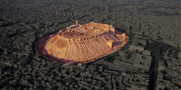 An image of the ancient Citadel of Aleppo.