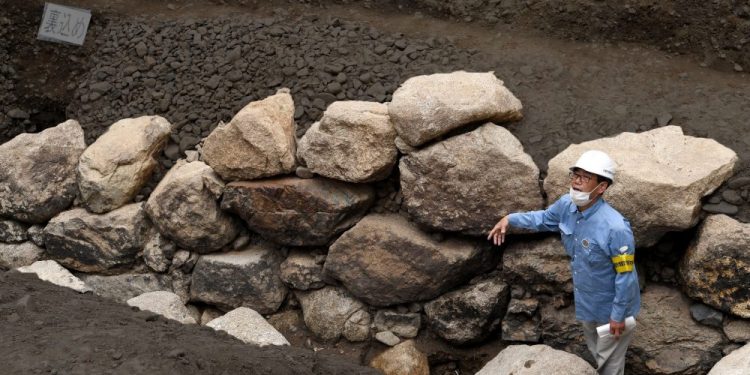 An ancient fragment of the castle wall. Image Credit: The Asashi Shimbun.