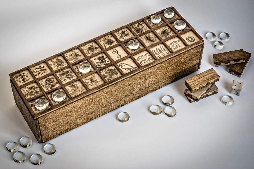 A modern replica of the ancient Egyptian board game Senet. Shutterstock.