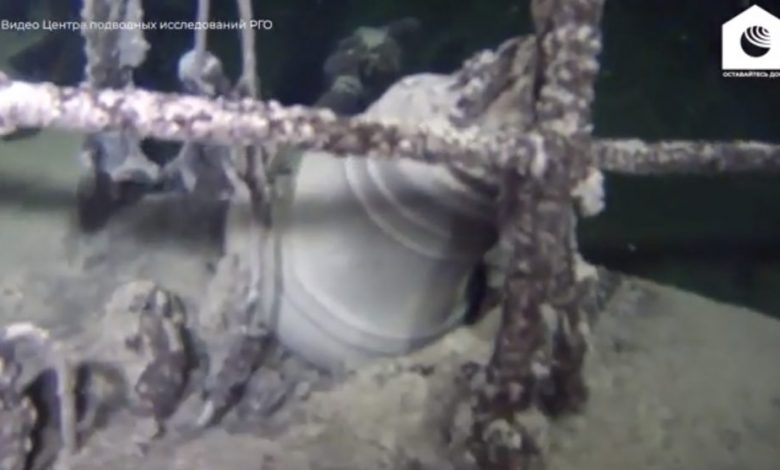 A screenshot of a video showing the wreckage of the hospital ship Armenia. Image Credit: Public Radio of Armenia / YouTube.