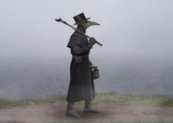 An illustration of a creepy Black Plague Doctor's outfit.