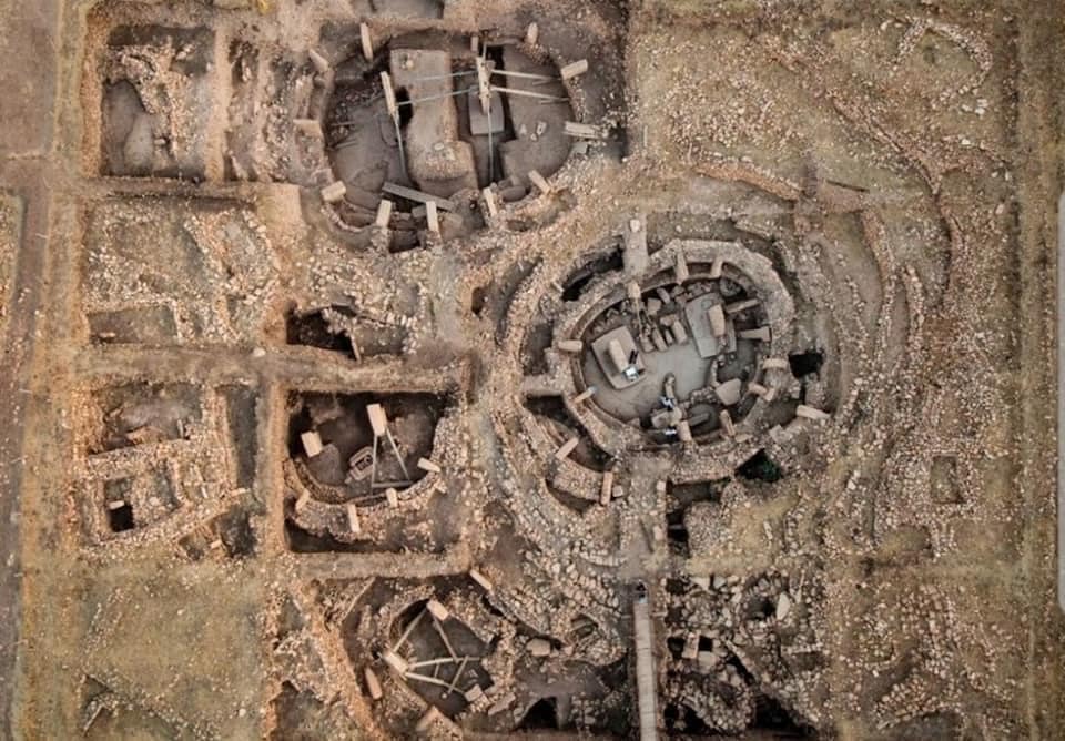 An Aerial/overhead view of An aerial photograph of the stone circles at Göbekli Tepe.