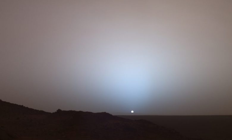 An image of a sunset as seen from the surface of Mars. Image Credit: Spirit Mars rover / NASA/JPL/Texas A&M/Cornell.