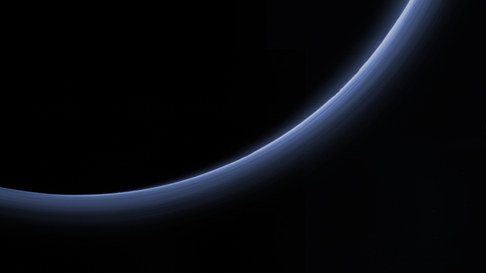 A high-resolution image taken by the New Horizons spacecraft showing Pluto's thin atmosphere. Image Credit: New Horizons.