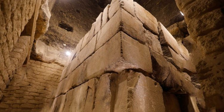 An image showing the interior of the Step Pyramid at Saqqara.