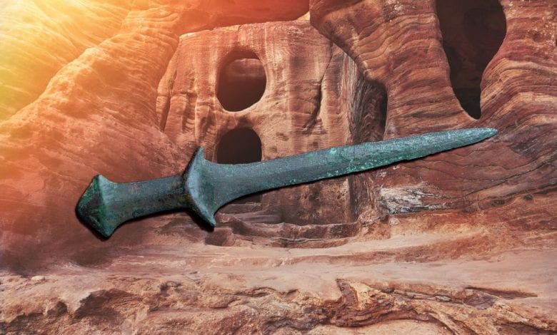 An image of the sword and an ancient background. Image Credit: Ca' Foscari University Venezia.