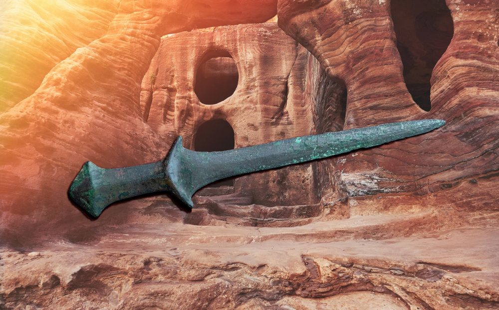 An image of the sword and an ancient background. Image Credit: Ca' Foscari University Venezia.