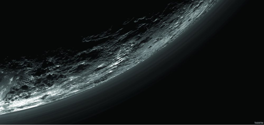 An image of haze layers above Pluto’s limb taken by the Ralph/Multispectral Visible Imaging Camera (MVIC). Image Credit: New Horizons.