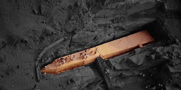 An aerial view of the Unfinished Obelisk in Aswan, Egypt.