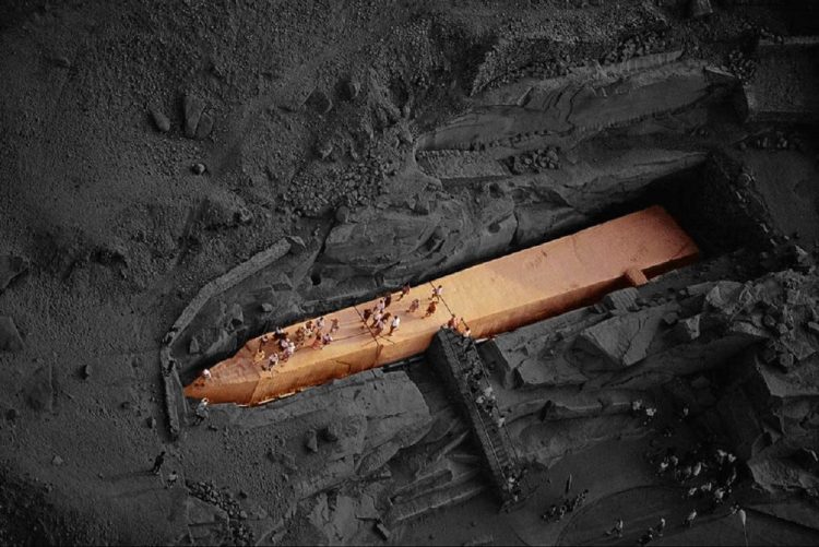 An aerial view of the Unfinished Obelisk in Aswan, Egypt.