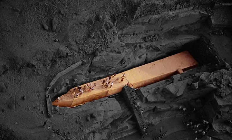 An aerial view of the Unfinished Obelisk in Aswan, Egypt.
