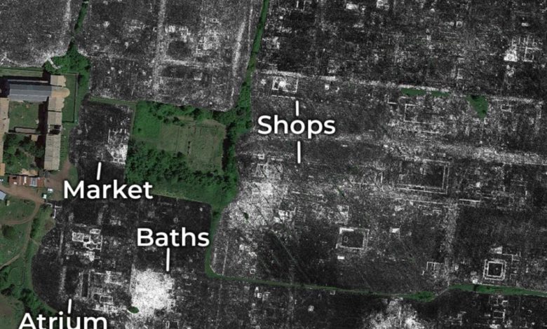 Seen here is a part of ground penetrating radar data obtained from the ancient city of Falerii Novi, showing the outlines of the town’s buildings. Image Credit: L. Verdonck / University of Cambridge.