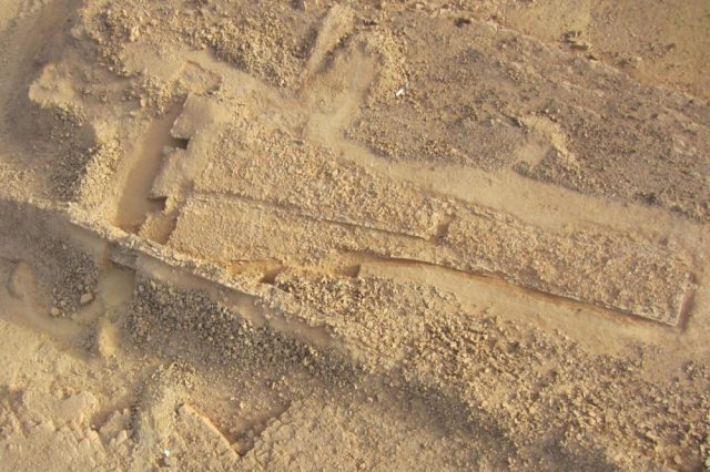 Aerial view of the ancient monument discovered in Saudi Arabia. Image Credit: MADAJ, Marianne Cotty, Olivia Munoz and Ronald Schwerdtner.