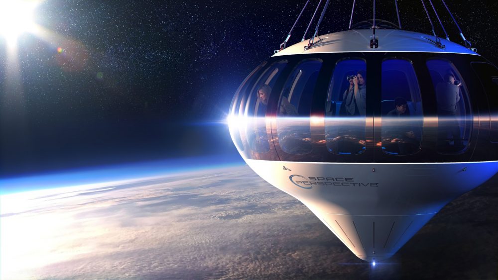 An artists rendering of the Neptune capsule and what future space tourists could see. Image Credit: Space Perspective.