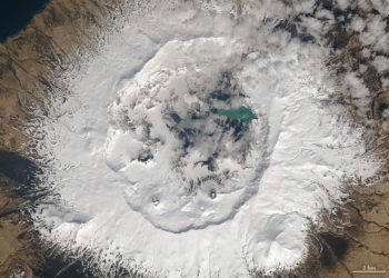 Umnak Island. Landsat caught a rare glimpse of the third-largest Aleutian Island. Image Credit: NASA Earth Observatory images by Joshua Stevens, using Landsat data from the U.S. Geological Survey.
