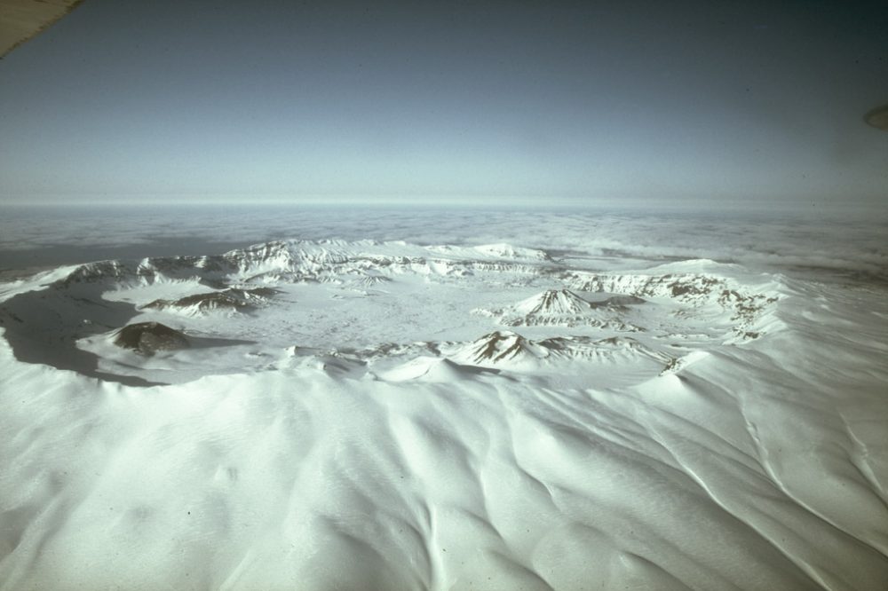 Aerial view looking across Okmok Caldera. Image Credit: Wikimedia Commons.