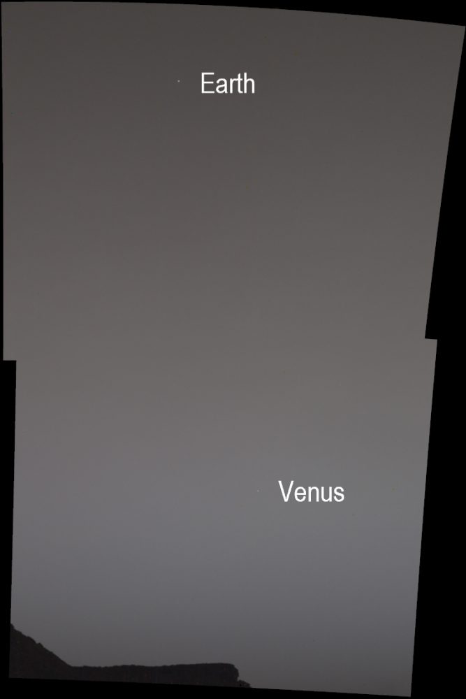 Annotated Image showing Earth and Venus as seen from Mars. Image Credit: NASA/JPL-Caltech/MSSS/SSI.