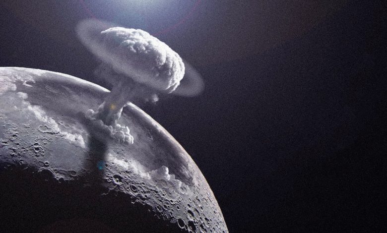 An artists's rendering of a Nuclear explosion on the Moon.