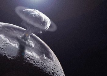 An artists's rendering of a Nuclear explosion on the Moon.