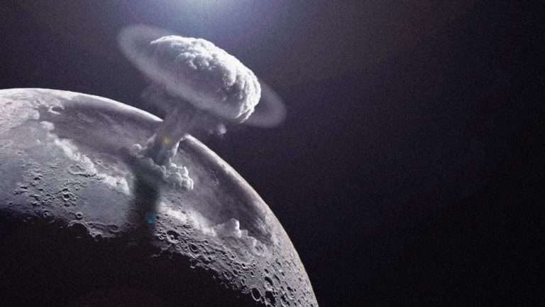 An artists's rendering of a Nuclear explosion on the Moon.