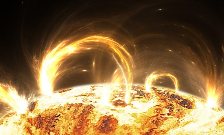 An artists rendering of stars and solar flares. Shutterstock.