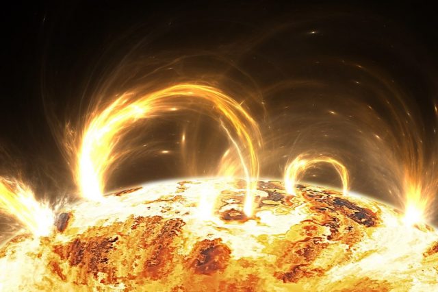 An artists rendering of stars and solar flares. Shutterstock.