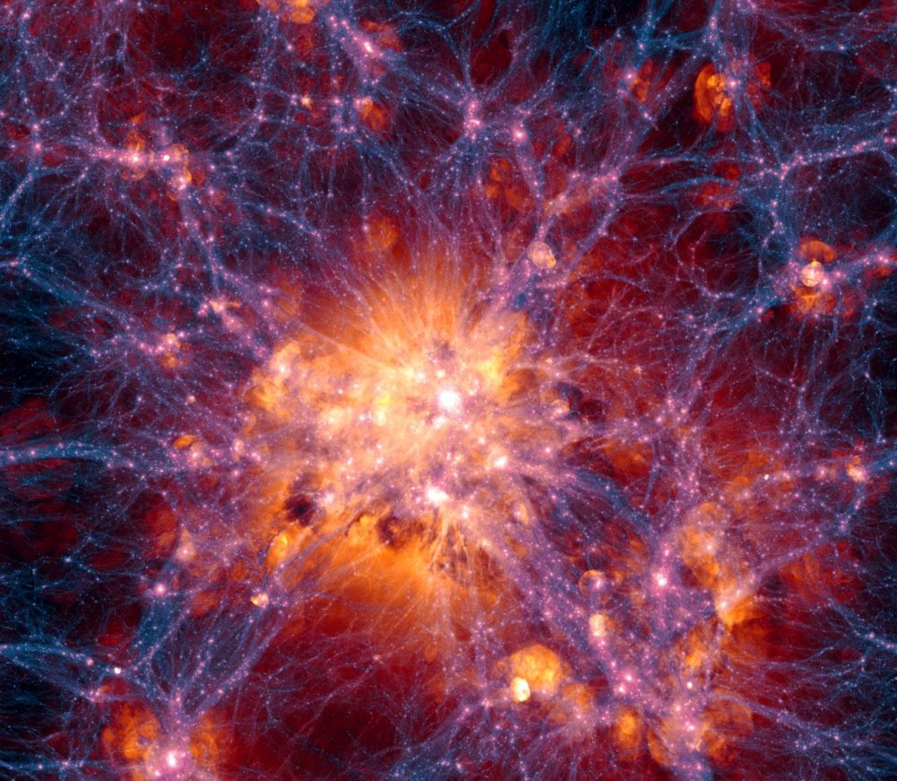 This very detailed simulation of large scale structure was created as part of the Illustris simulation. Image Credit: Illustris Collaboration.