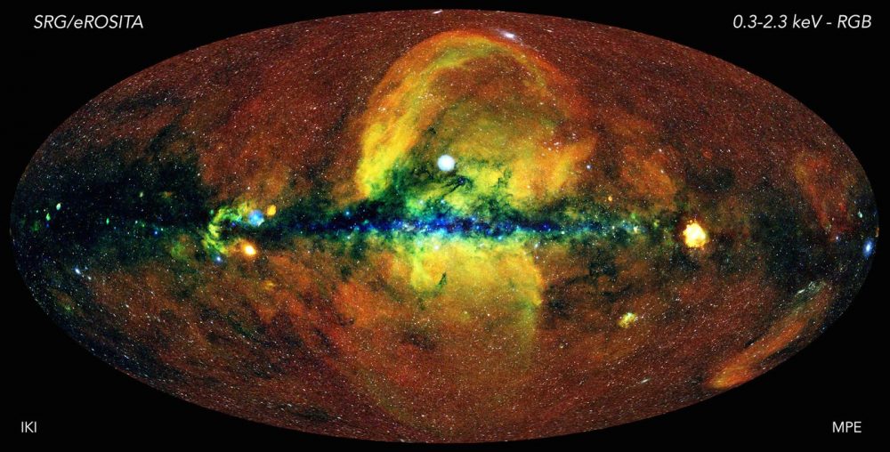 A view of the energetic universe; the first eROSITA all-sky survey. Image Credit: Jeremy Sanders, Hermann Brunner und das eSASS-Team (MPE); Eugene Churazov, Marat Gilfanov (im Namen von IKI).