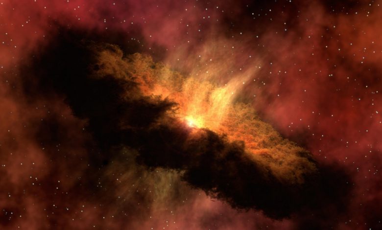 An illustration showing a distant galactic dust cloud. Jumpstory.