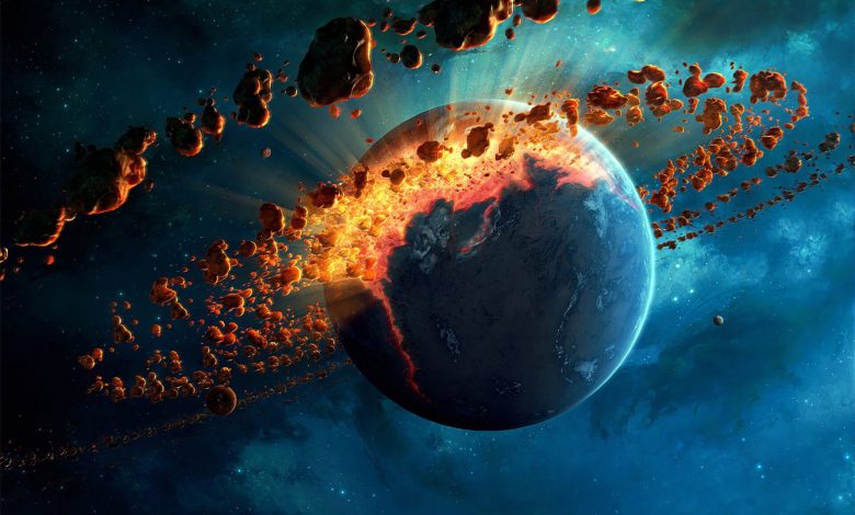 An artists rendering of asteroids surrounding a young planet. Jumpstory.