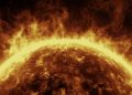 An illustration of the sun and its powerful solar flares. Jumpstory.