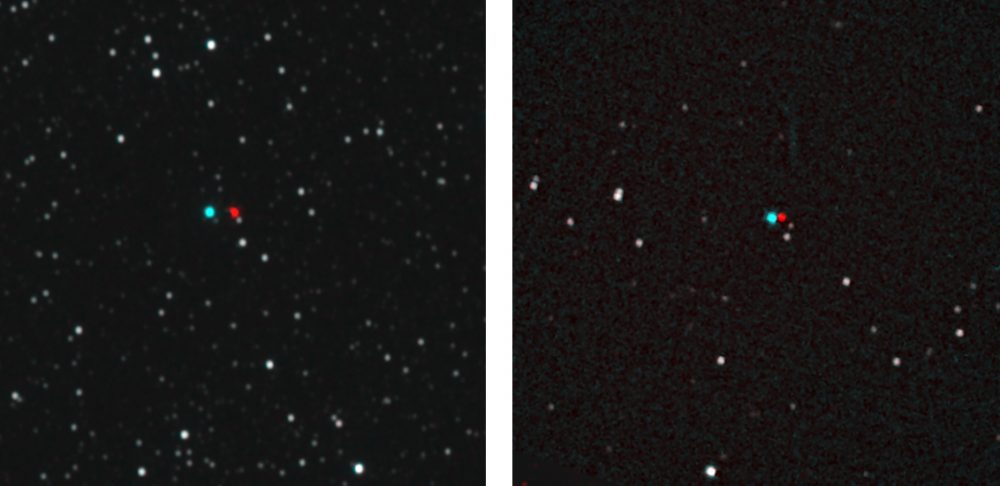 NH Stereo image for 3D, showing Proxima Centauri and Wolf 359. Image Credit: NASA.