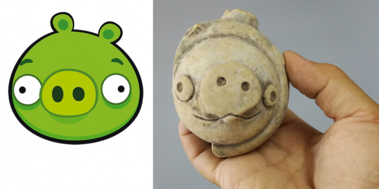 An image showing the recently discovered figurine and the character from the popular game angry birds. Image Credit: Twitter.