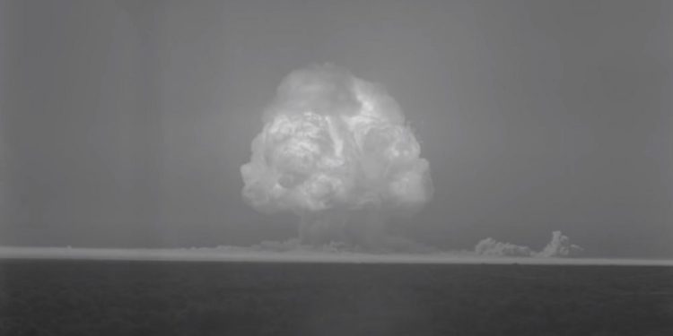 A screenshot of the video showing the detonation of project Trinity. YouTube / Atomcentral.