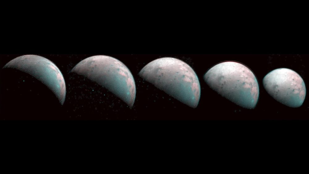 A series of infrared images taken by the Juno spacecraft provide the first glimpse of Ganymede's icy north pole. Image Credit: NASA/JPL-Caltech/SwRI/ASI/INAF/JIRAM.