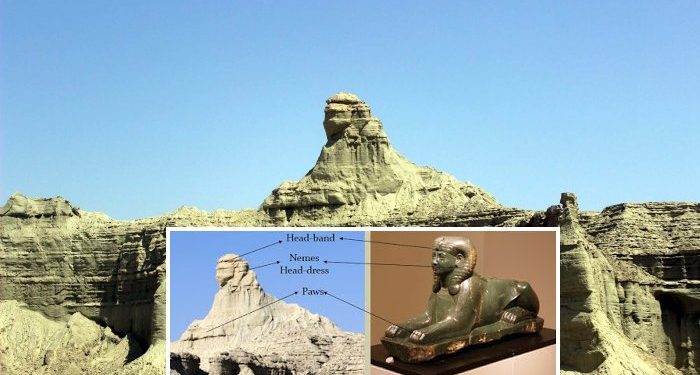 A view and comparison of the Balochistan Sphinx, and Egypt's Great Sphinx. Image Credit: Ancient Inquiries.