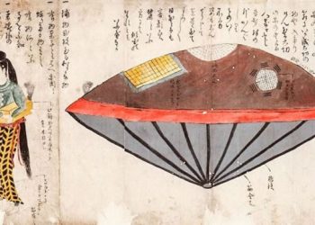An illustration of the Utsuro-Bune from Hyōryūki-shū (Records of Castaways) by an unknown author.