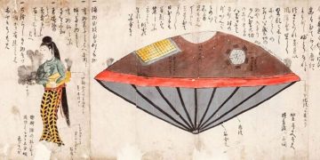 An illustration of the Utsuro-Bune from Hyōryūki-shū (Records of Castaways) by an unknown author.