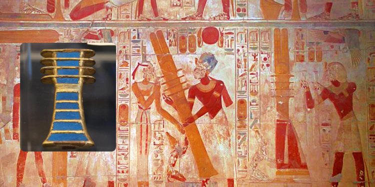 An ancient Egyptian mural showing a djed pillar. Curiosmos.