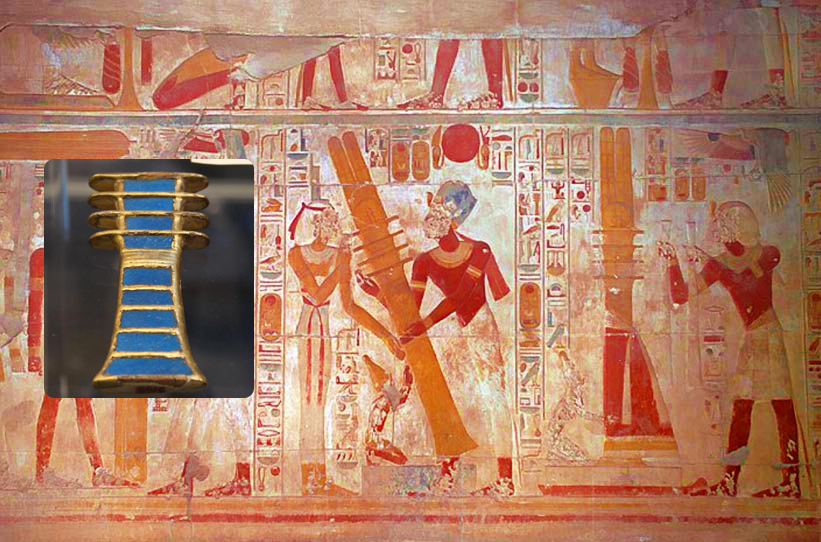 An ancient Egyptian mural showing a djed pillar. Curiosmos.