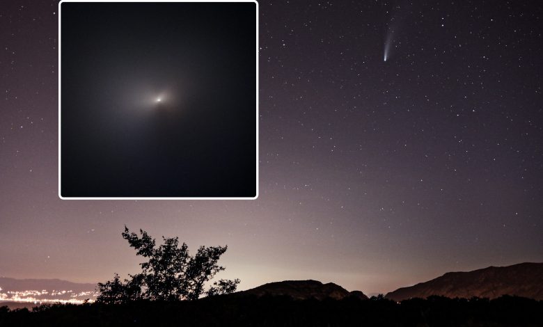 An image of comet NEOWISE as seen from Earth (right) and a view of the comet as seen by the Hubble Space Telescope (left). Image Credit: NASA / Curiosmos.